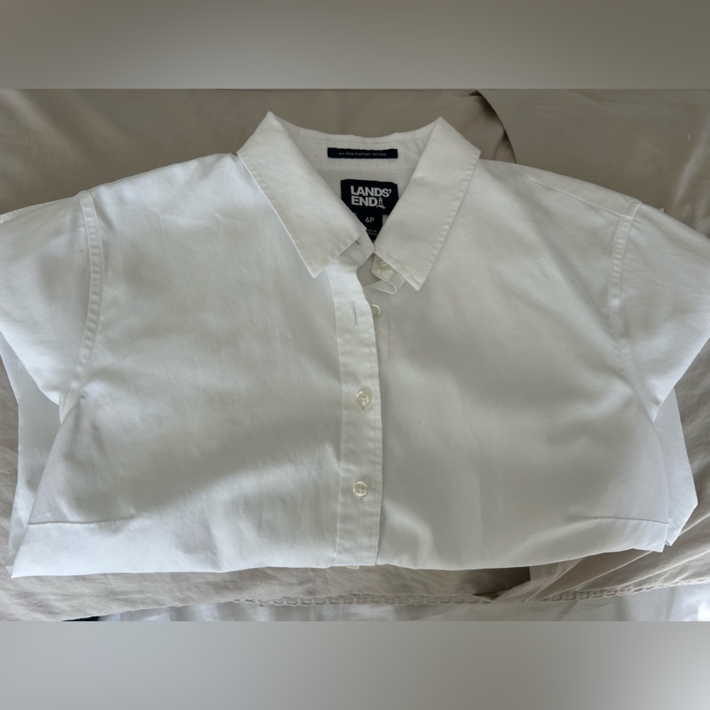 Lands' End White Collared Button-Front Shirt